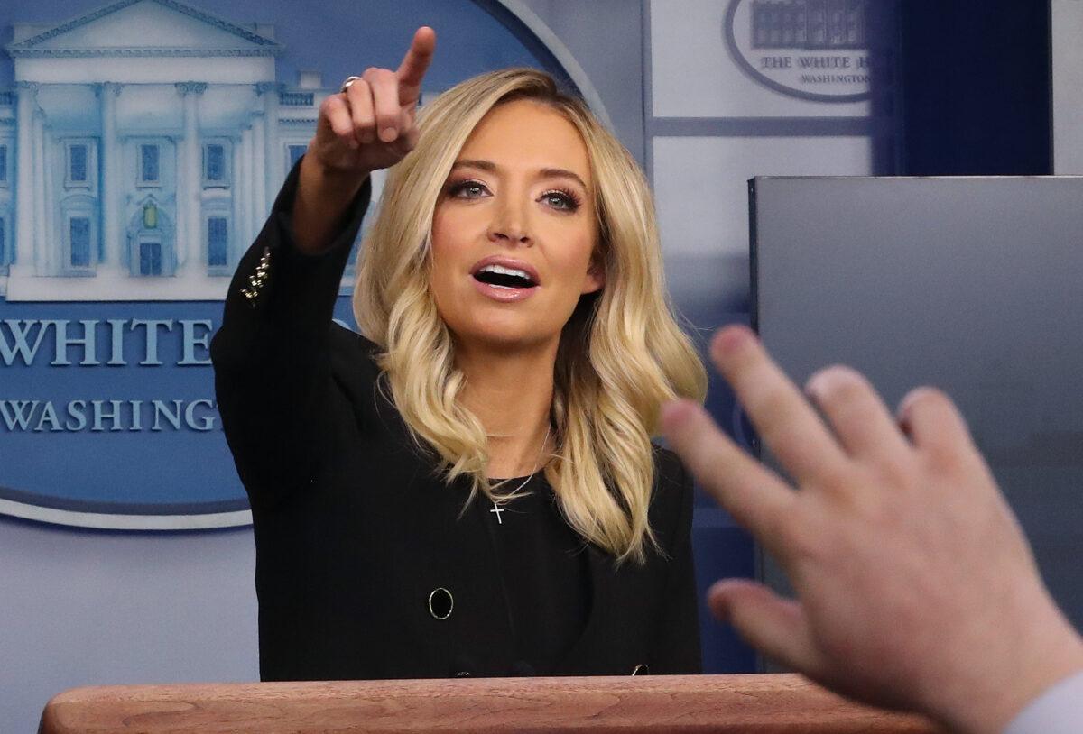 White House press secretary Kayleigh McEnany holds her first on-camera news conference in the James Brady Press Briefing Room at the White House on May 01, 2020. (Chip Somodevilla/Getty Images)