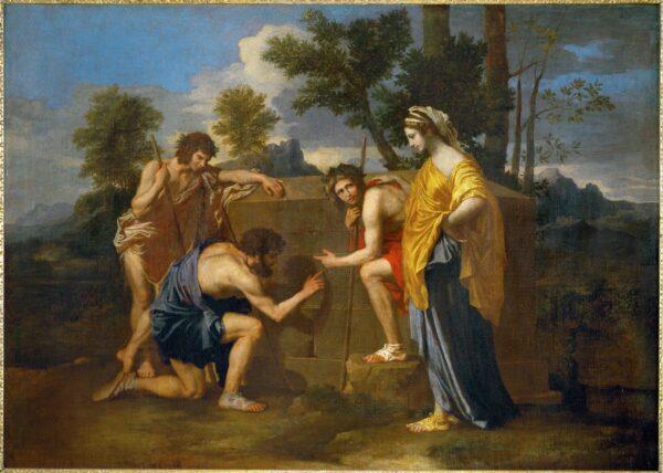 "Et in Arcadia Ego," 1637–1638, by Nicolas Poussin. Oil on canvas; 34.2 inches by 47.2 inches. The Louvre Museum. (Public Domain)
