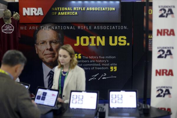 The booth of the National Rifle Association of America is seen at the annual Conservative Political Action Conference at Gaylord National Resort & Convention Center in National Harbor, Md., on Feb. 26, 2020. (Alex Wong/Getty Images)