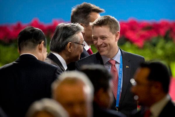 Matt Pottinger, Special Assistant to U.S. President Donald Trump and National Security Council (NSC) Senior Director for East Asia, right, arrives for the opening ceremony of the Belt and Road Forum at the China National Convention Center (CNCC) in Beijing, on May 14, 2017. (Mark Schiefelbein - Pool/Getty Images)