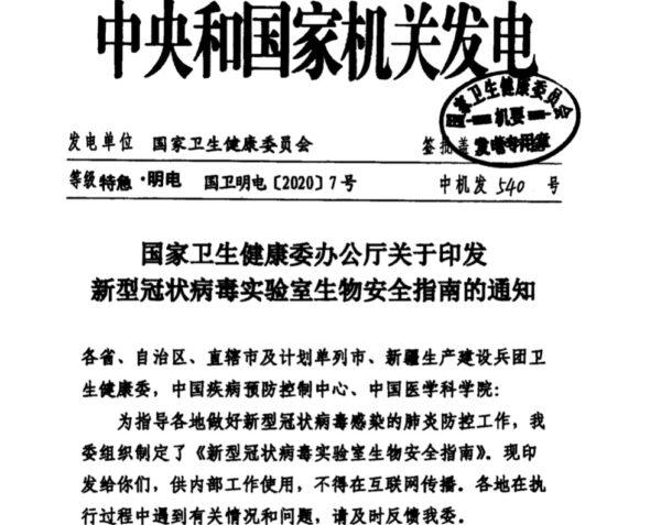 A copy of the document issued by China's National Health Commission on Jan. 16, 2020. (Provided to The Epoch Times)