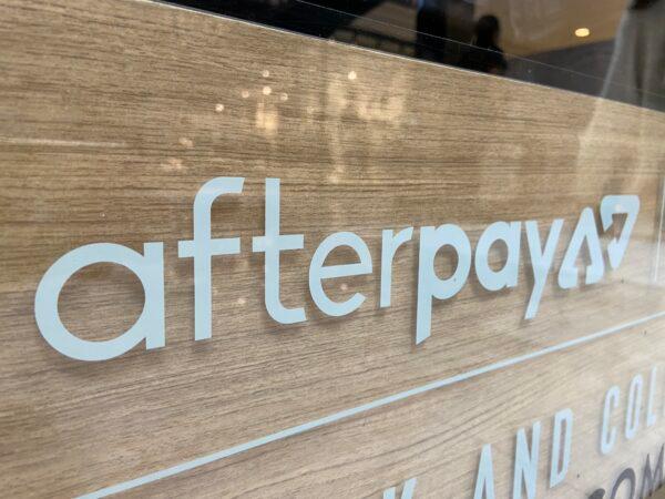An Afterpay sign at a retail outlet at a Westfields shopping centre in Sydney, Australia, on May 5, 2020. (Daniel Teng/The Epoch Times)
