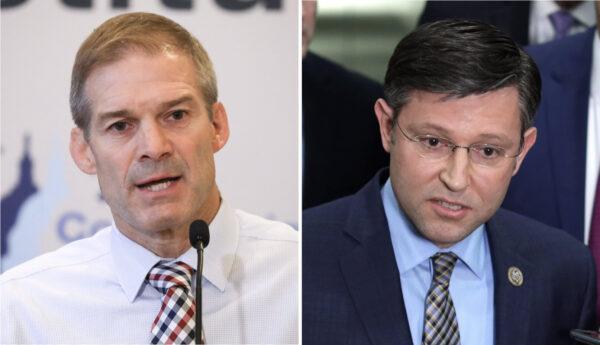 L: Rep. Jim Jordan (R-Ohio) in Baltimore, Md., on Sept. 12, 2019. (Samira Bouaou/The Epoch Times) R: Rep. Mike Johnson (R-La.) at the U.S. Capitol in Washington, on Jan. 27, 2020. (Alex Wong/Getty Images)