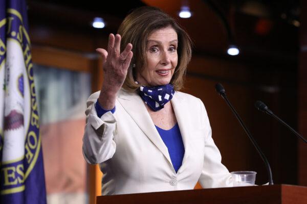 Speaker of the House Nancy Pelosi (D-Calif.) speaks during her weekly news conference at the Capitol in Washington on April 30, 2020. (Chip Somodevilla/Getty Images)