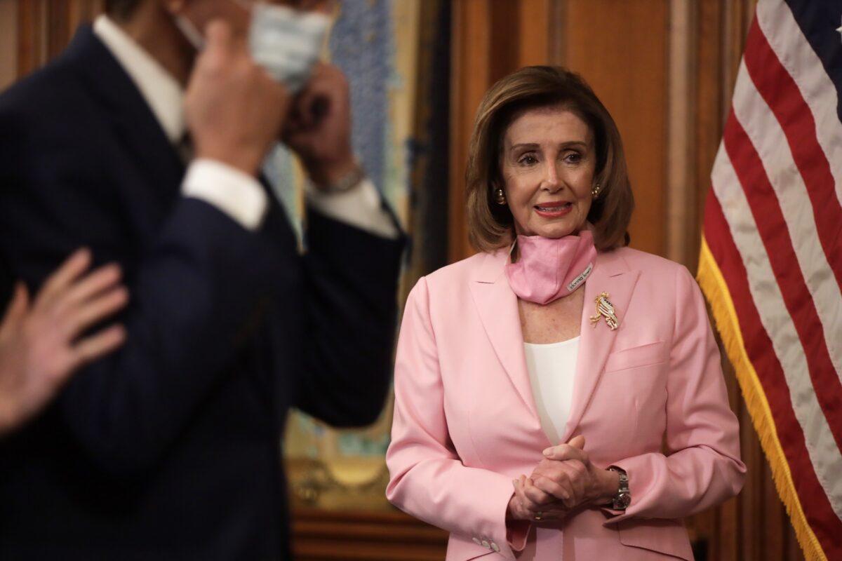 House Speaker Rep. Nancy Pelosi (D-Calif.) in Washington on May 5, 2020. (Alex Wong/Getty Images)