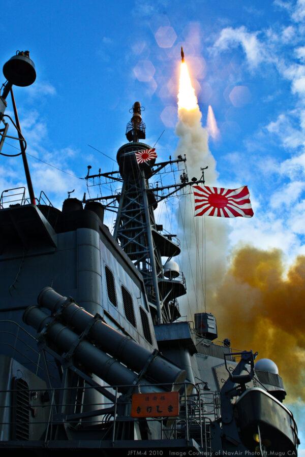 An SM-3 (Block 1A) missile is launched from the Japan Maritime Self-Defense Force destroyer JS Kirishima (DD 174), successfully intercepting a ballistic missile target launched from the Pacific Missile Range Facility at Barking Sands, Kauai, Hawaii on 30 Oct. 2010. (Courtesy/DoD)
