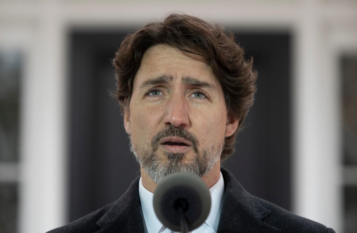 Prime Minister Justin Trudeau speaks during a daily briefing outside Rideau Cottage in Ottawa, Canada, on May 8, 2020. (Adrian Wyld/The Canadian Press)