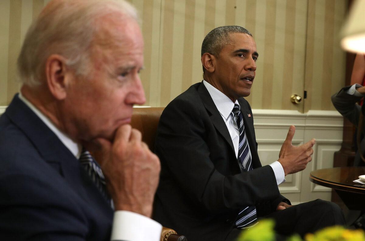 President Barack Obama speaks as Vice President Joe Biden listens during a White House meeting on June 13, 2016. (Alex Wong/Getty Images)