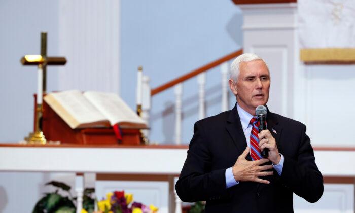 Then-Vice President Mike Pence speaks in Urbandale, Iowa, on May 8, 2020. (Charlie Neibergall/AP Photo)
