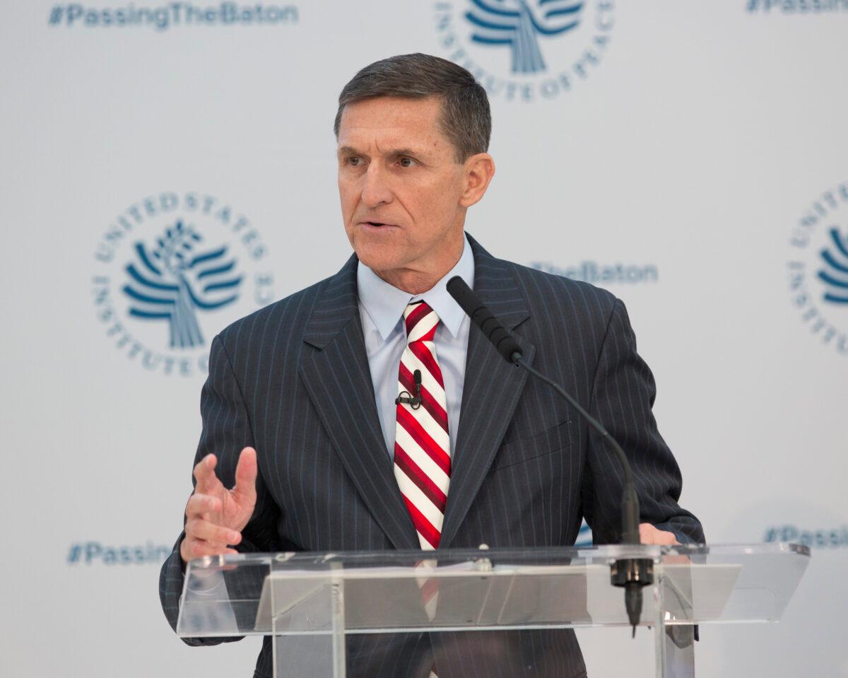 Lt. Gen. Michael Flynn speaks during a conference on the transition of the presidency from Barack Obama to Donald Trump at the U.S. Institute Of Peace in Washington on Jan. 10, 2017. (Chris Kleponis/AFP via Getty Images)