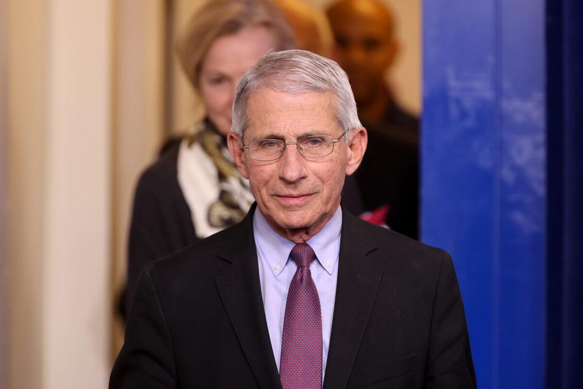 Dr. Anthony Fauci of the National Institutes of Health arrives for the daily CCP virus task force briefing with President Donald Trump at the White House in Washington on April 22, 2020. (Jonathan Ernst/Reuters)