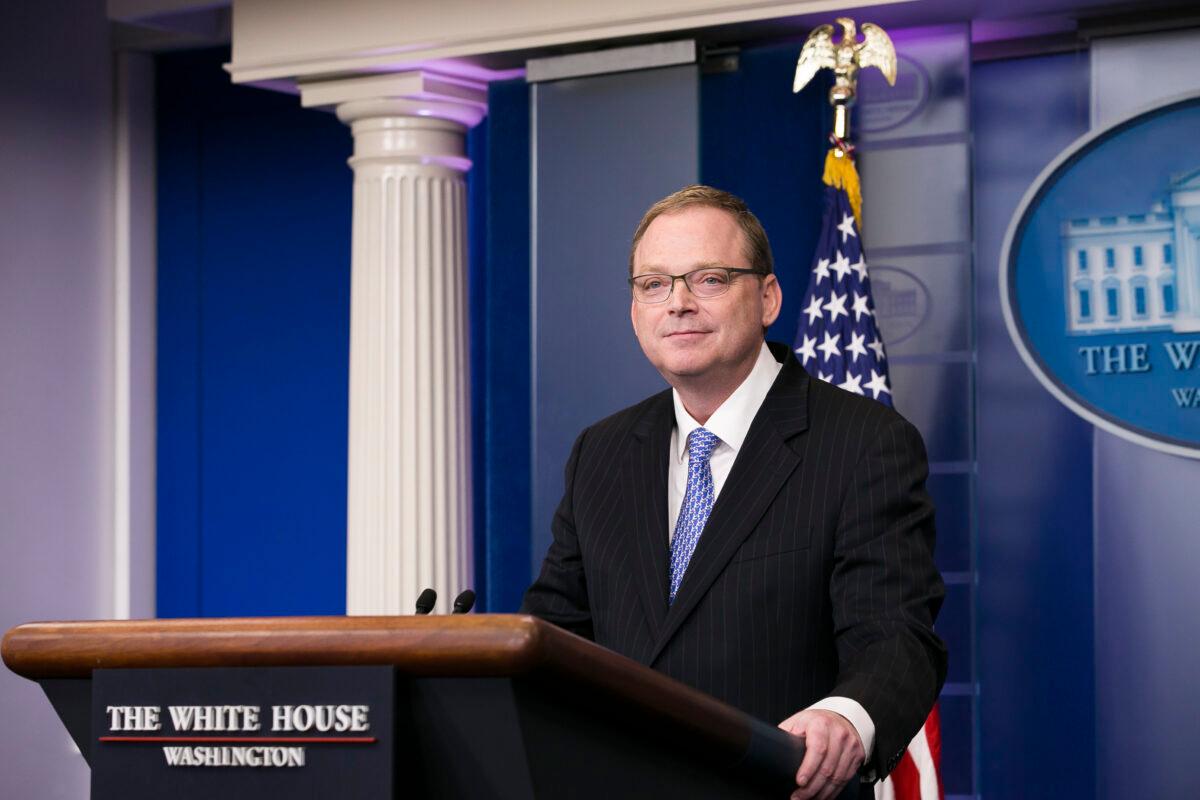 Kevin Hassett, chair of the council of economic advisers, speaks at the White House briefing in Washington on Nov. 17, 2017. (Charlotte Cuthbertson/The Epoch Times)