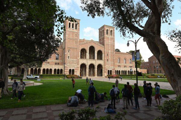 Students participate in an activity near Royce Hall on the campus of the University of California–Los Angeles (UCLA) in Los Angeles, Calif., on March 11, 2020. (Robyn Beck/AFP via Getty Images)