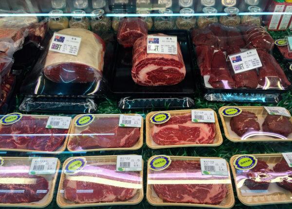 Packs of beef imported from Australia are displayed for sale at supermarkets in Beijing, China, on June 17, 2015. (Lintao Zhang/Getty Images)