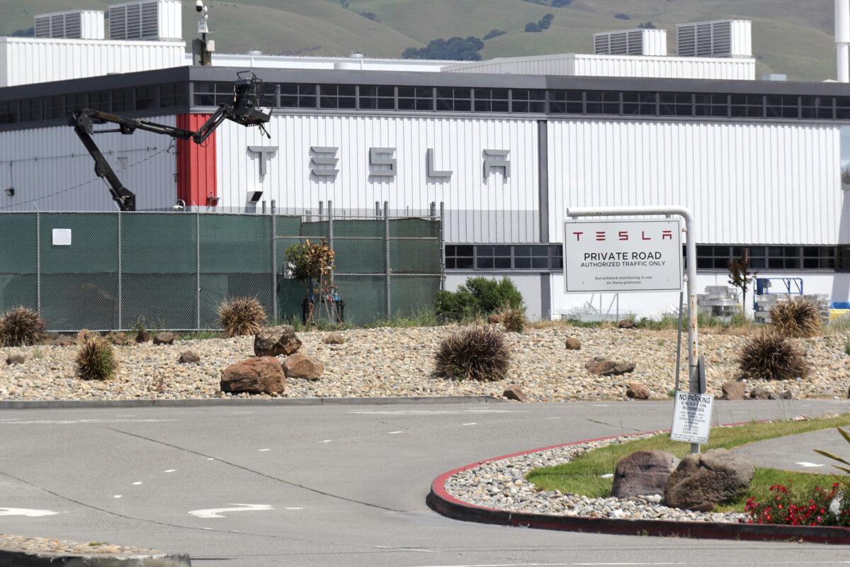 Tesla's only U.S. vehicle factory is seen in Fremont, Calif., during the global outbreak of the CCP virus, on May 8, 2020. (Nathan Frandino/Reuters)