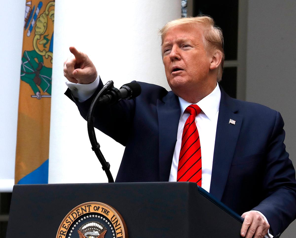 President Donald Trump speaks about the CCP virus during a press briefing in the Rose Garden of the White House in Washington on May 11, 2020. (Alex Brandon/AP Photo)
