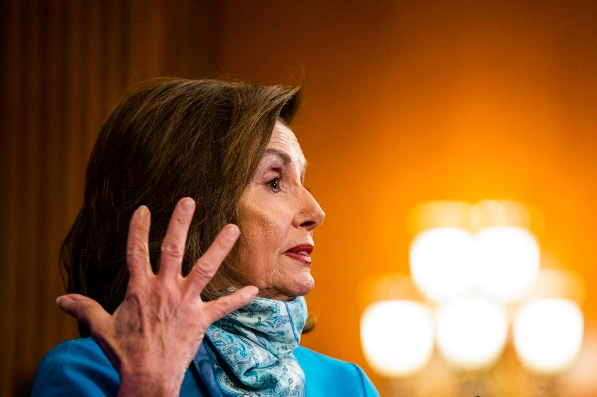 House Speaker Nancy Pelosi (D-Calif.) speaks during a news conference on Capitol Hill in Washington on May 7, 2020. (Manuel Balce Ceneta/AP Photo)