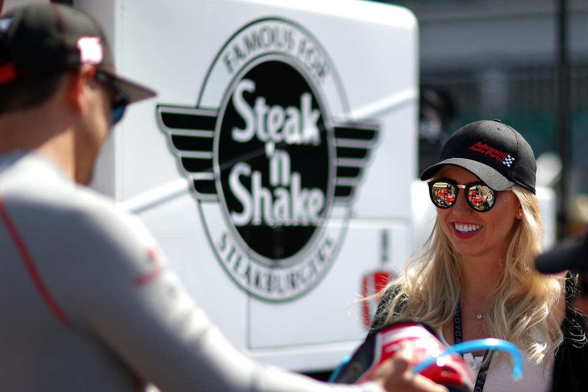 A Steak ’n Shake logo is seen in the background during Indianapolis 500, in Indianapolis, Ind., on May 26, 2017. (Chris Graythen/Getty Images)