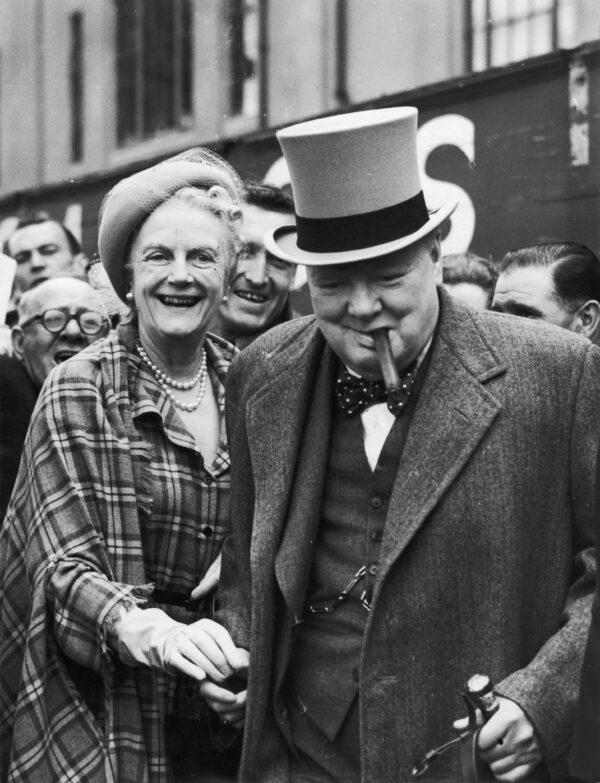 Winston and Clementine Churchill at Epsom racecourse for the Derby, June 4, 1949. (Central Press/Hulton Archive/Getty Images)