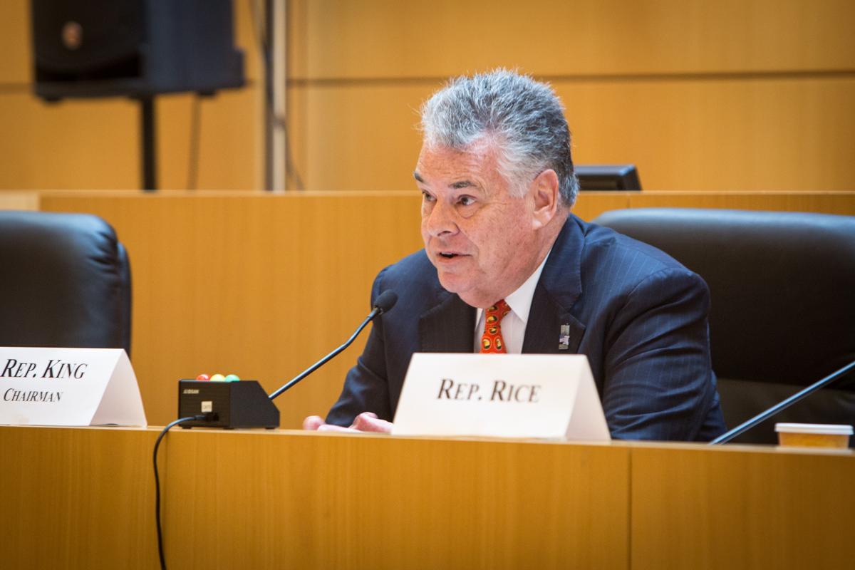 Rep. Peter King (R-N.Y.) at a congressional hearing on MS-13 gang violence in Central Islip, Long Island, N.Y., on June 20, 2017. (Benjamin Chasteen/The Epoch Times)