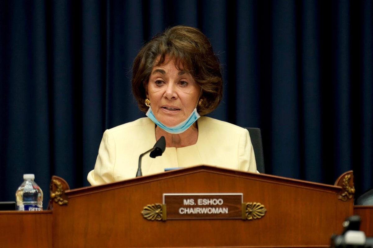Chairwoman Anna Eshoo (D-Calif.) gives her opening statement during a House Energy and Commerce Subcommittee on Health hearing to discuss protecting scientific integrity in response to the CCP virus outbreak on Capitol Hill in Washington on May 14, 2020. (Greg Nash/Reuters)