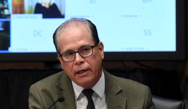 Sen. Mike Braun (R-Ind.) questions witnesses during the Senate Committee for Health, Education, Labor, and Pensions hearing to examine COVID-19 and Safely Getting Back to Work and Back to School on May 12, 2020. (Toni L. Sandys/The Washington Post via Getty images)