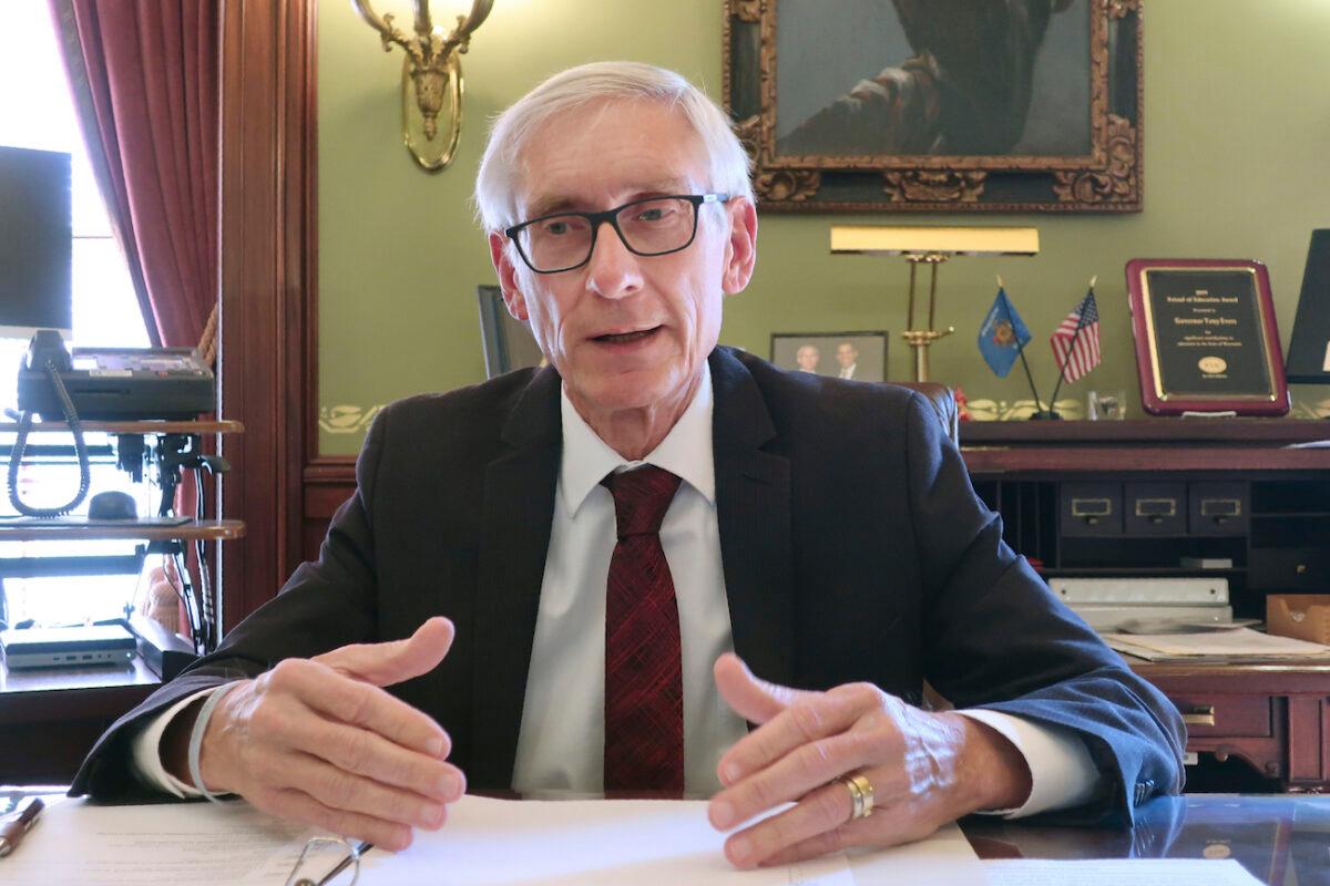 Wisconsin Gov. Tony Evers speaks during an interview with The Associated Press in his Statehouse office in Madison, Wis., on Dec. 4, 2019. (Scott Bauer/AP Photo)