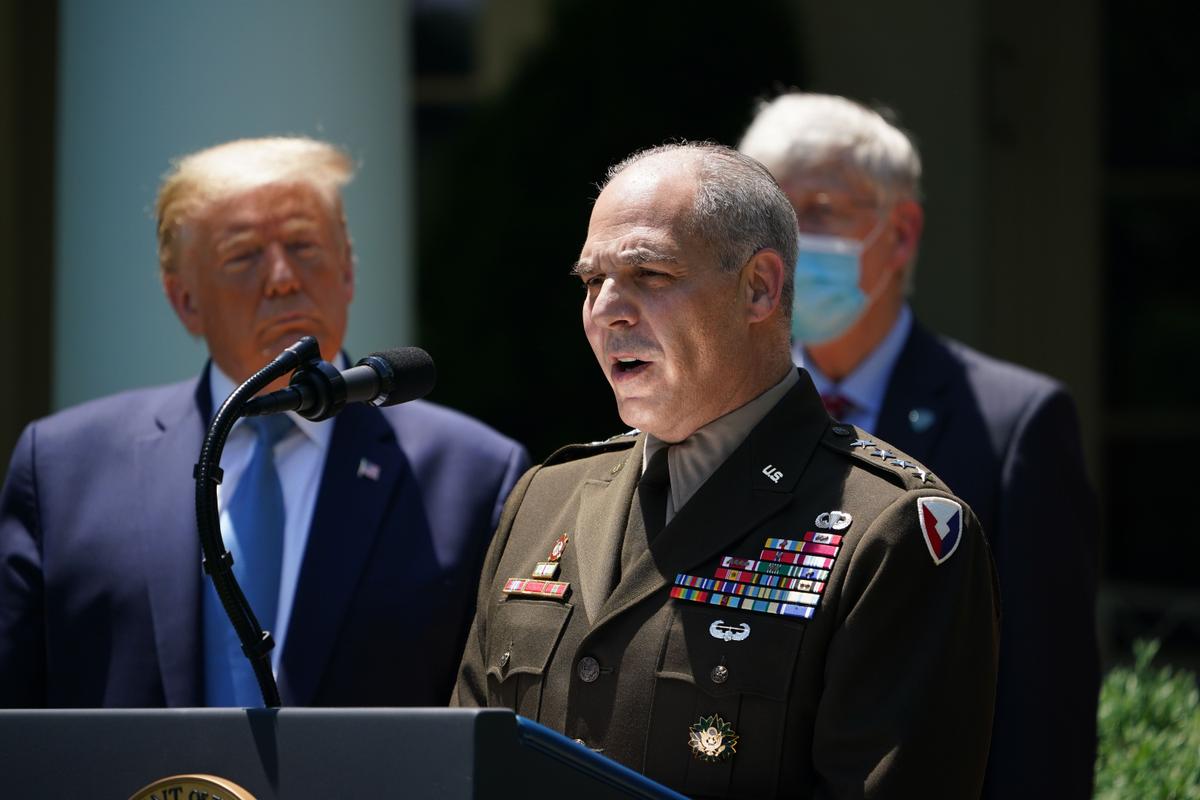 Gen. Gustave Perna, commander of the U.S. Army Material Command, speaks at the White House in Washington on May 15, 2020. (Mandel Ngan/AFP via Getty Images)