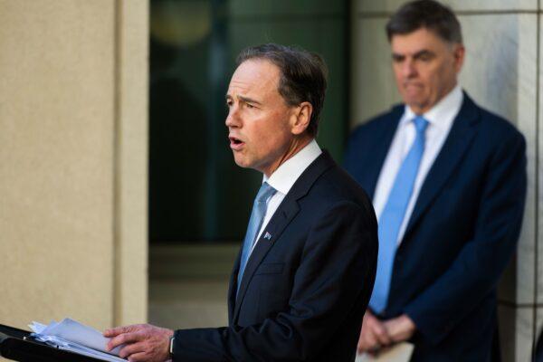 Australian Health Minister Greg Hunt, Chief Health Officer Brendan Murphy (R) Canberra, Australia, May 15, 2020. (Rohan Thomson/Getty Images)