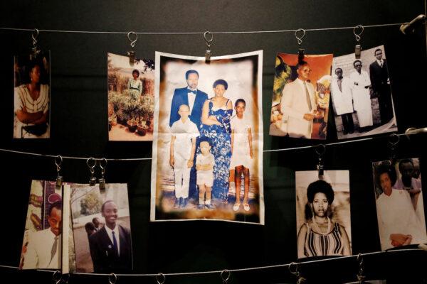 Pictures of the Rwandan Genocide victims donated by survivors are displayed at an exhibition at the Genocide Memorial in Gisozi in Kigali, Rwanda, on April 6, 2019. (Baz Ratner/Reuters)