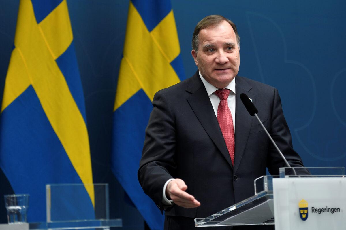 Swedish Prime Minister Stefan Lofven speaks during a news conference on COVID-19, in Stockholm, Sweden, on April 16, 2020. (TT News Agency/Ali Lorestani/Reuters)
