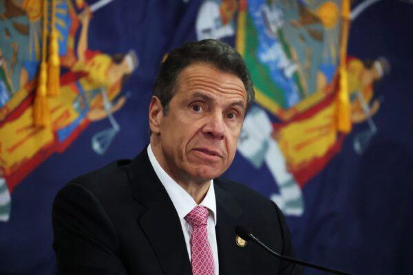 New York Gov. Andrew Cuomo speaks during a CCP virus briefing at Northwell Feinstein Institute For Medical Research in Manhasset on May 6, 2020. (Al Bello/Getty Images)