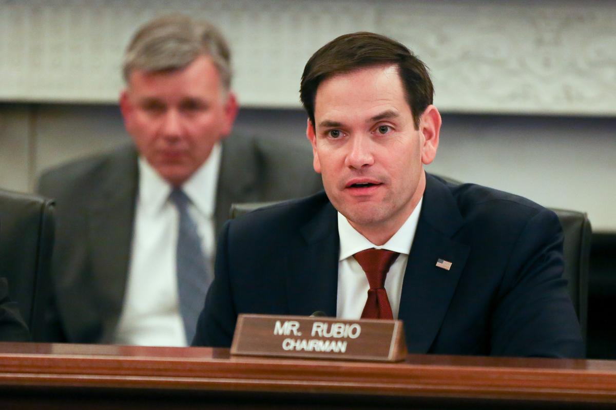 Sen. Marco Rubio(R-Fla.), chairman of Small Business and Entrepreneurship Committee, speaks at senate hearing "Made in China 2025 and the Future of American Industry" at Russell Senate Office Building in Washington on Feb. 27, 2019. (Jennifer Zeng/The Epoch Times)