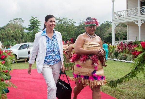 Concetta Fierravanti-Wells (L) arrives for the opening of the 48th Pacific Islands Forum (PIF) in Apia, Samoa, on September 5, 2017.<br/>(Keni Lesa/AFP via Getty Images)
