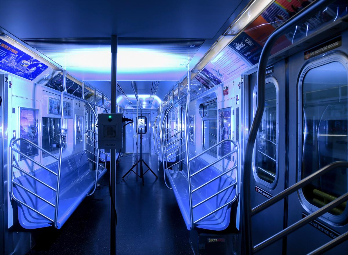 Demonstration of UV disinfecting technology at a maintenance facility in New York City on May 19, 2020. (Marc A. Hermann/MTA New York City Transit)