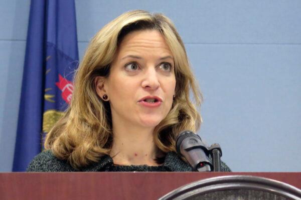 Michigan Secretary of State Jocelyn Benson speaks at a news conference in Lansing, Mich., on March 5, 2020. (David Eggert/AP Photo)