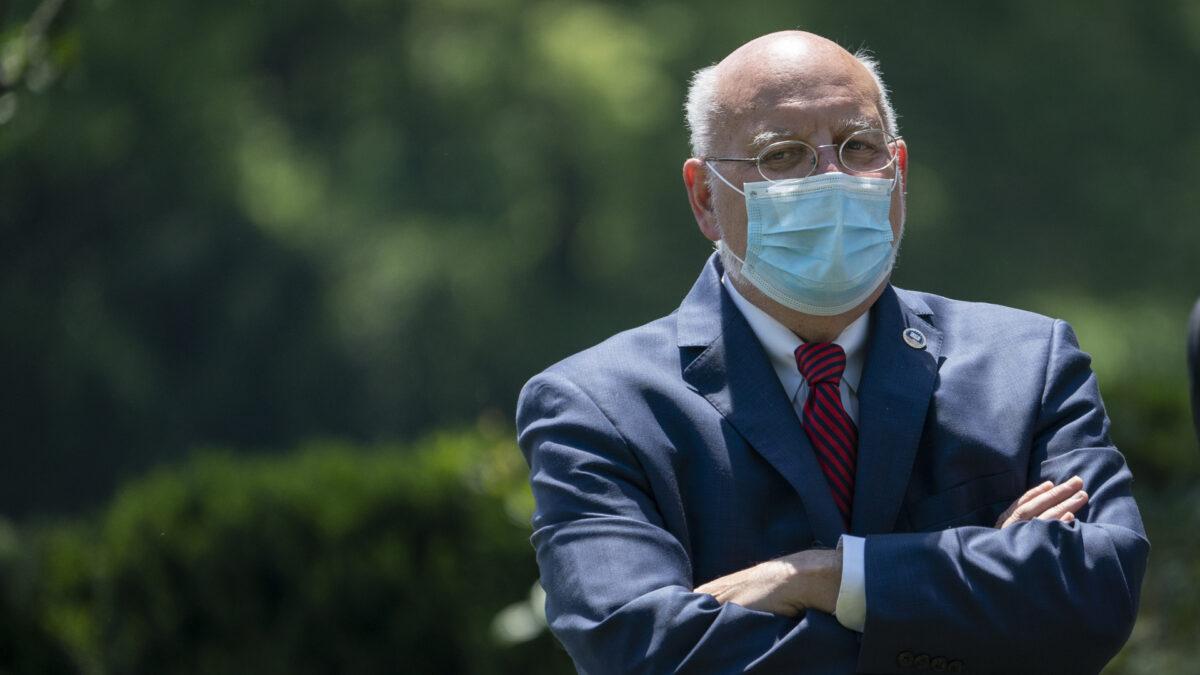 Dr. Robert Redfield, director of the Centers for Disease Control and Prevention, attends an event about CCP virus vaccine development in the Rose Garden of the White House on May 15, 2020. (Drew Angerer/Getty Images)