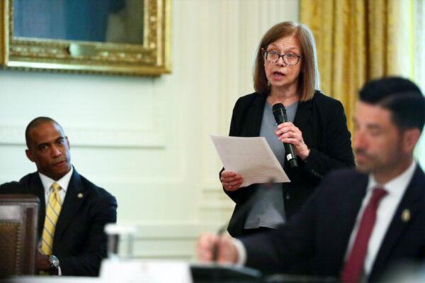 Dr. Elinore McCance-Katz, assistant secretary for mental health and substance abuse at the Substance Abuse and Mental Health Services Administration, during a cabinet meeting at the White House in Washington on May 19, 2020. (Alex Wong/Getty Images)