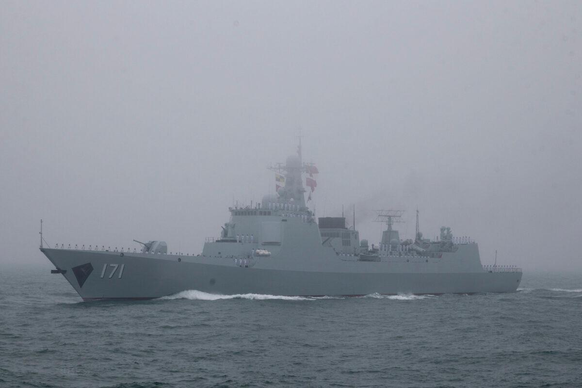 A Communist Chinese Party destroyer in the sea near Qingdao on April 23, 2019. (Mark Schiefelbein/AFP via Getty Images)