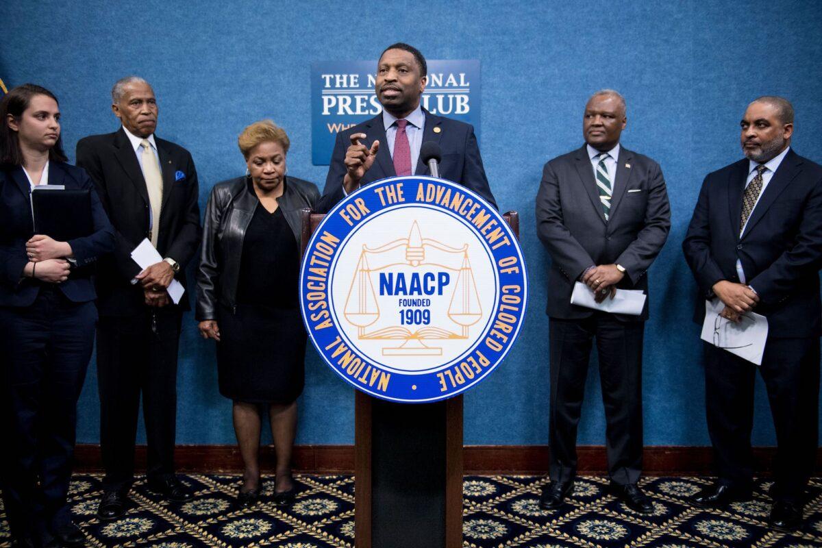 Derrick Johnson, President and CEO of the NAACP, speaks during a press conference in Washington on March 28, 2018. (Brendan Smialowski/AFP/Getty Images)