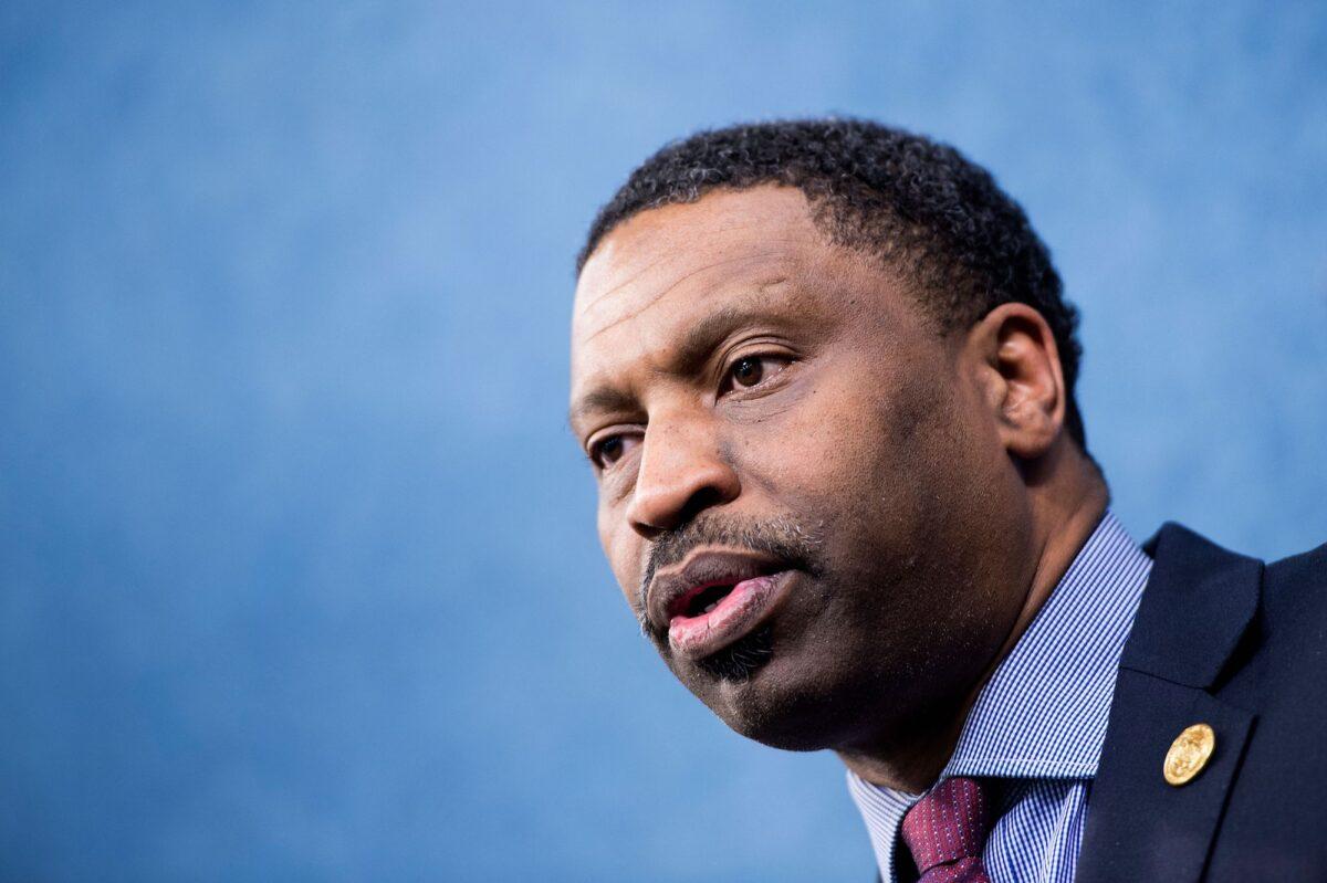 Derrick Johnson, president and CEO of the NAACP, speaks during a press conference in Washington on March 28, 2018. (Brendan Smialowski/AFP/Getty Images)