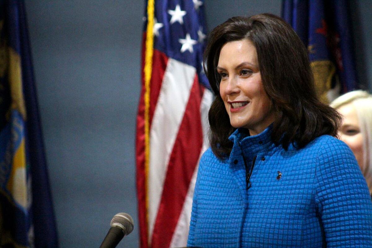 Michigan Gov. Gretchen Whitmer at a news conference in Lansing, Mich., on May 18, 2020. (Michigan Office of the Governor via AP, Pool)