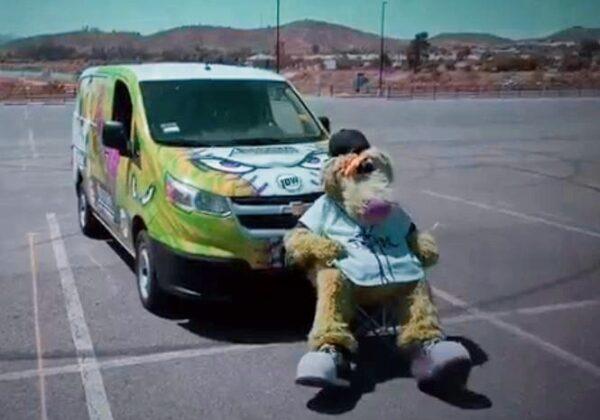 The Lake Elsinore Storm's mascot, Thunder, is seen in a pre-show video informing patrons of the rules for staying safe at the drive-in amid the COVID-19 pandemic. Here he's showing what patrons shouldn't do⁠—sit outside their vehicles. (Screenshot/Storm Baseball)