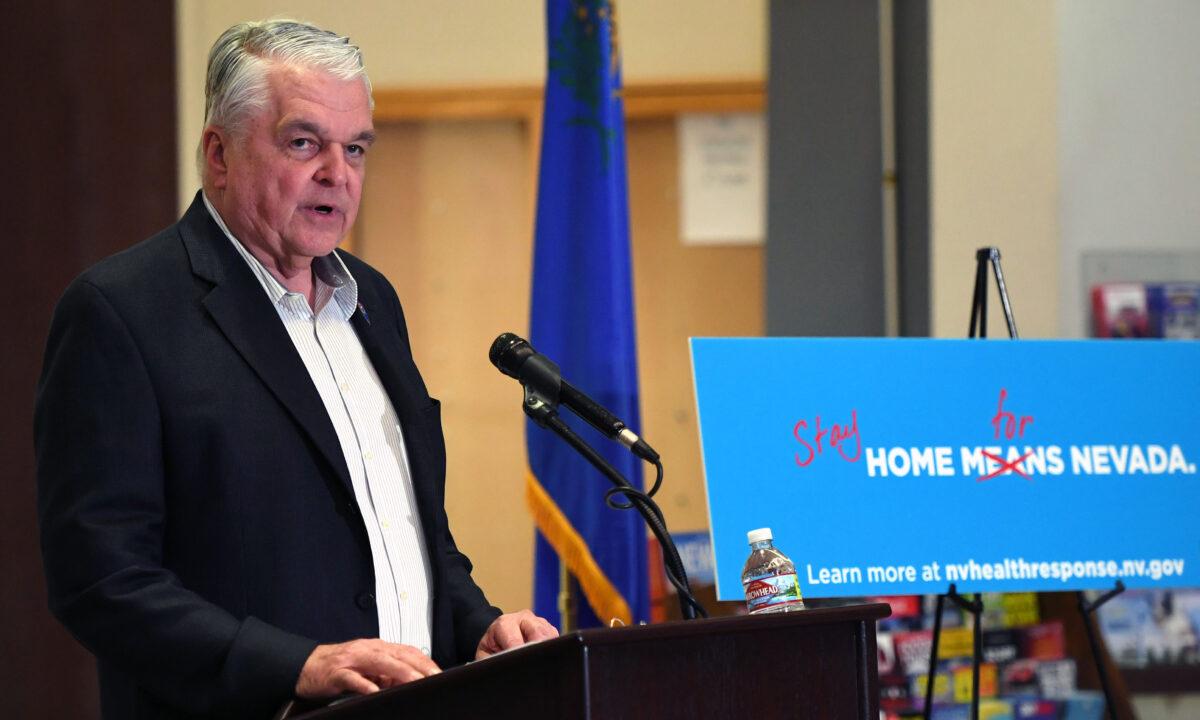 Nevada Gov. Steve Sisolak speaks during a news conference on the state's response to the CCP virus outbreak at the Grant Sawyer State Office Building in Las Vegas, Nev., on March 17, 2020. (Ethan Miller/Getty Images)