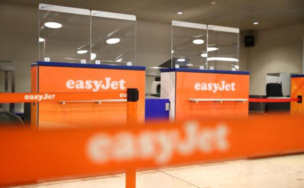 EasyJet check-in counters are pictured at Cointrin Airport during the CCP virus outbreak, in Geneva, Switzerland on May 28, 2020. (Denis Balibouse/Reuters)