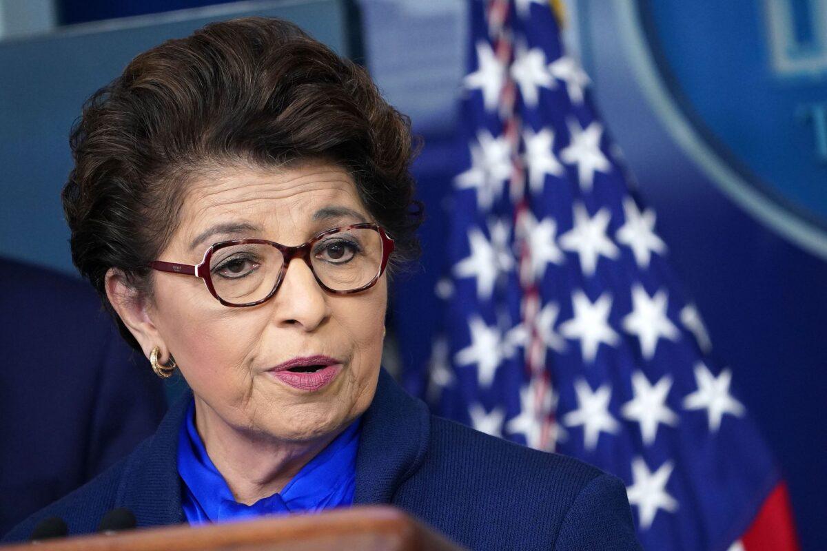 SBA Administrator Jovita Carranza speaks at a briefing on COVID-19, at the White House in Washington, on April 2, 2020. (Mandel Ngan/AFP/Getty Images)