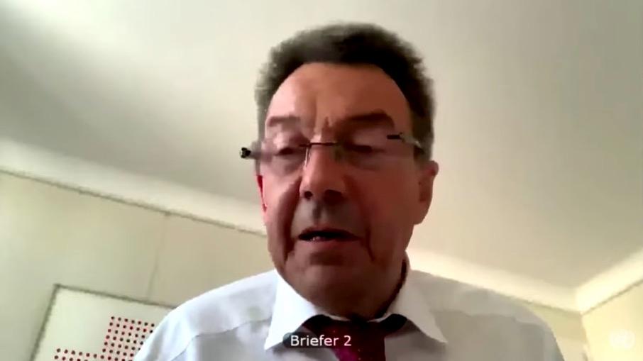 Peter Maurer, the president of the ICRC, briefs the UN Security Council via video call. (Screengrab via YouTube/United Nations)