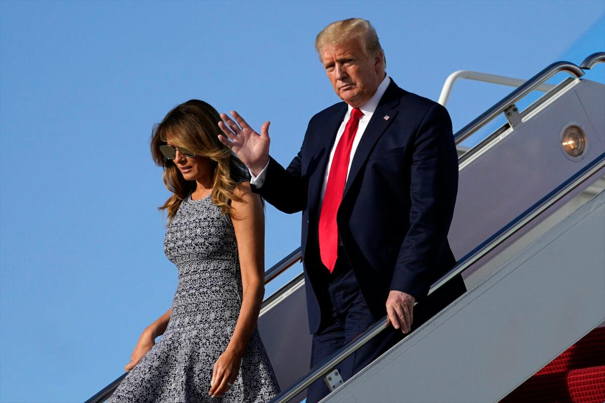President Donald Trump and First Lady Melania Trump arrive at Andrews Air Force Base, Md., on May 27, 2020. (Evan Vucci/AP Photo)