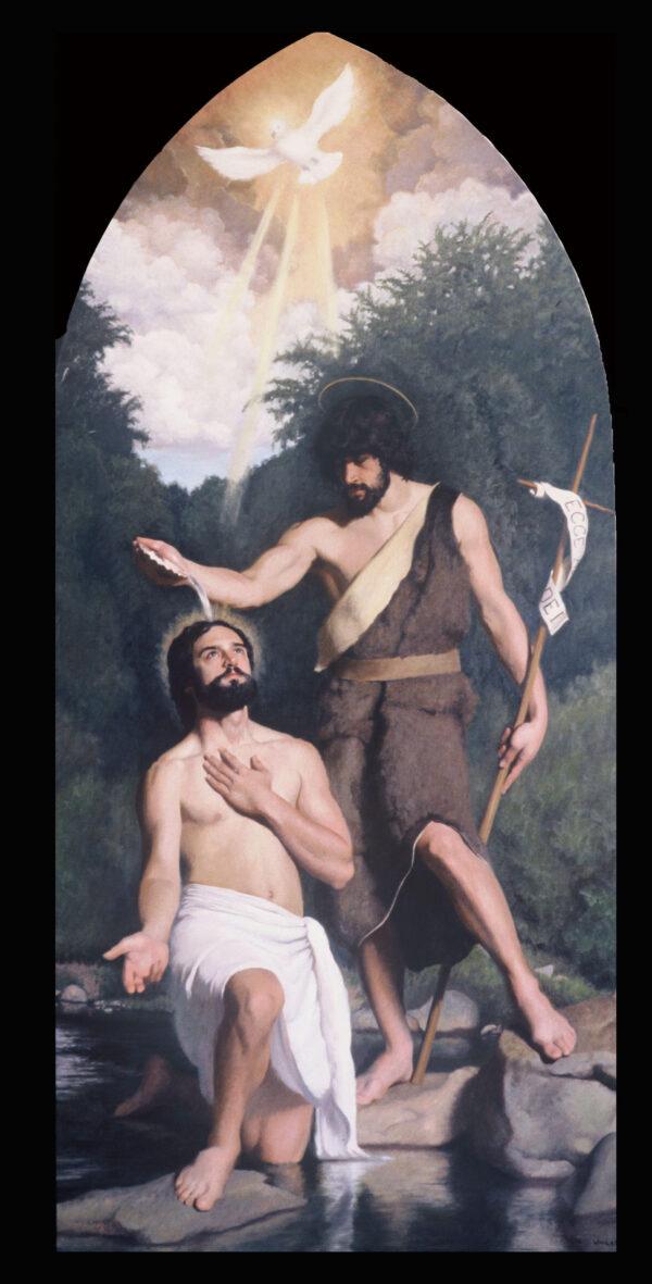 Henry Wingate’s painting depicting St. John the Baptist baptizing Jesus, in the Catholic church in Front Royal, Virginia. (Courtesy of Henry Wingate)