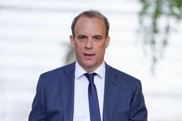 Britain's Foreign Secretary Dominic Raab arrives in Downing street in central London, on May 28, 2020. (Niklas Halle'n/AFP via Getty Images)